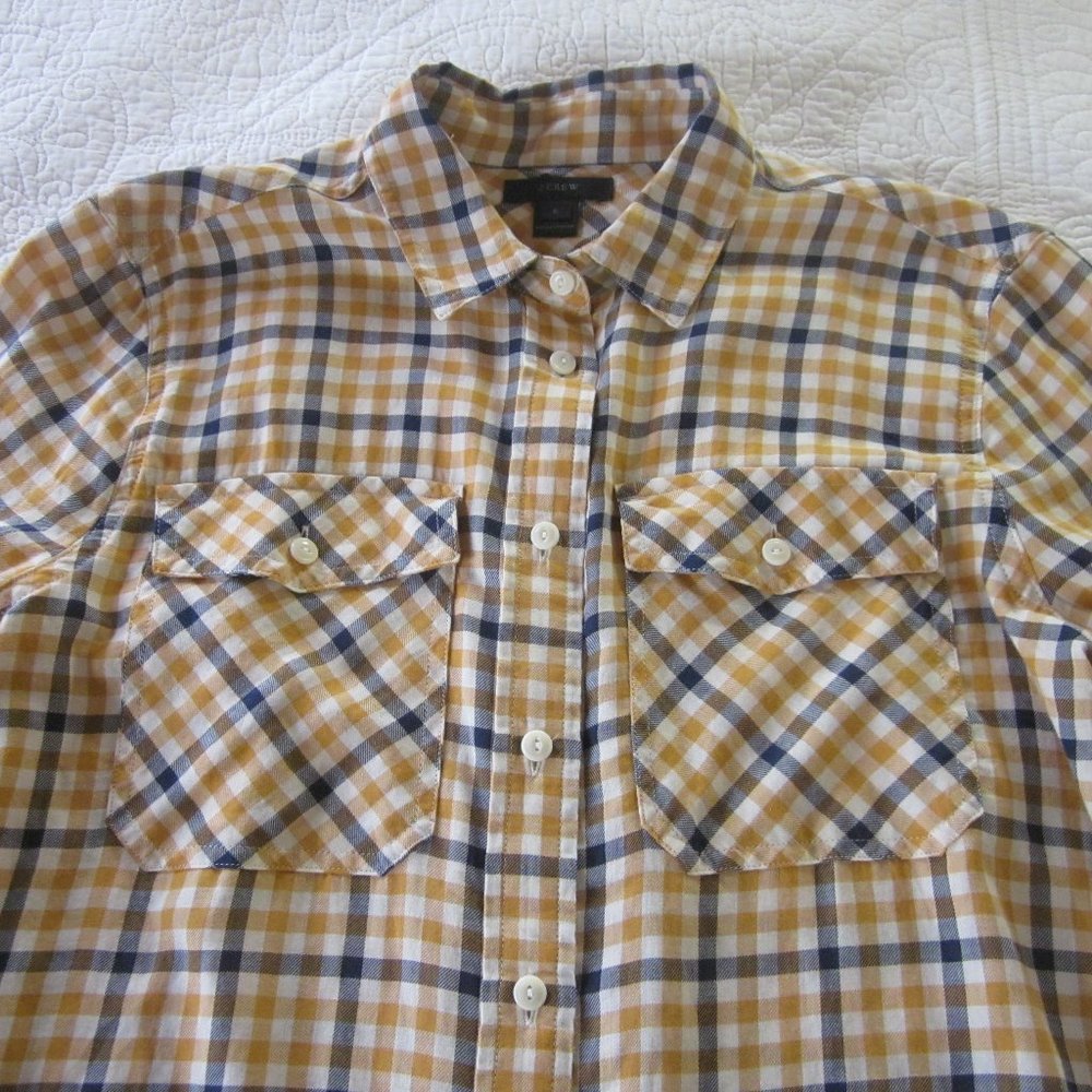 J. Crew Top 6 Boyfriend Shirt Topaz Plaid Button Down Mustard G9912 - Picture 4 of 10